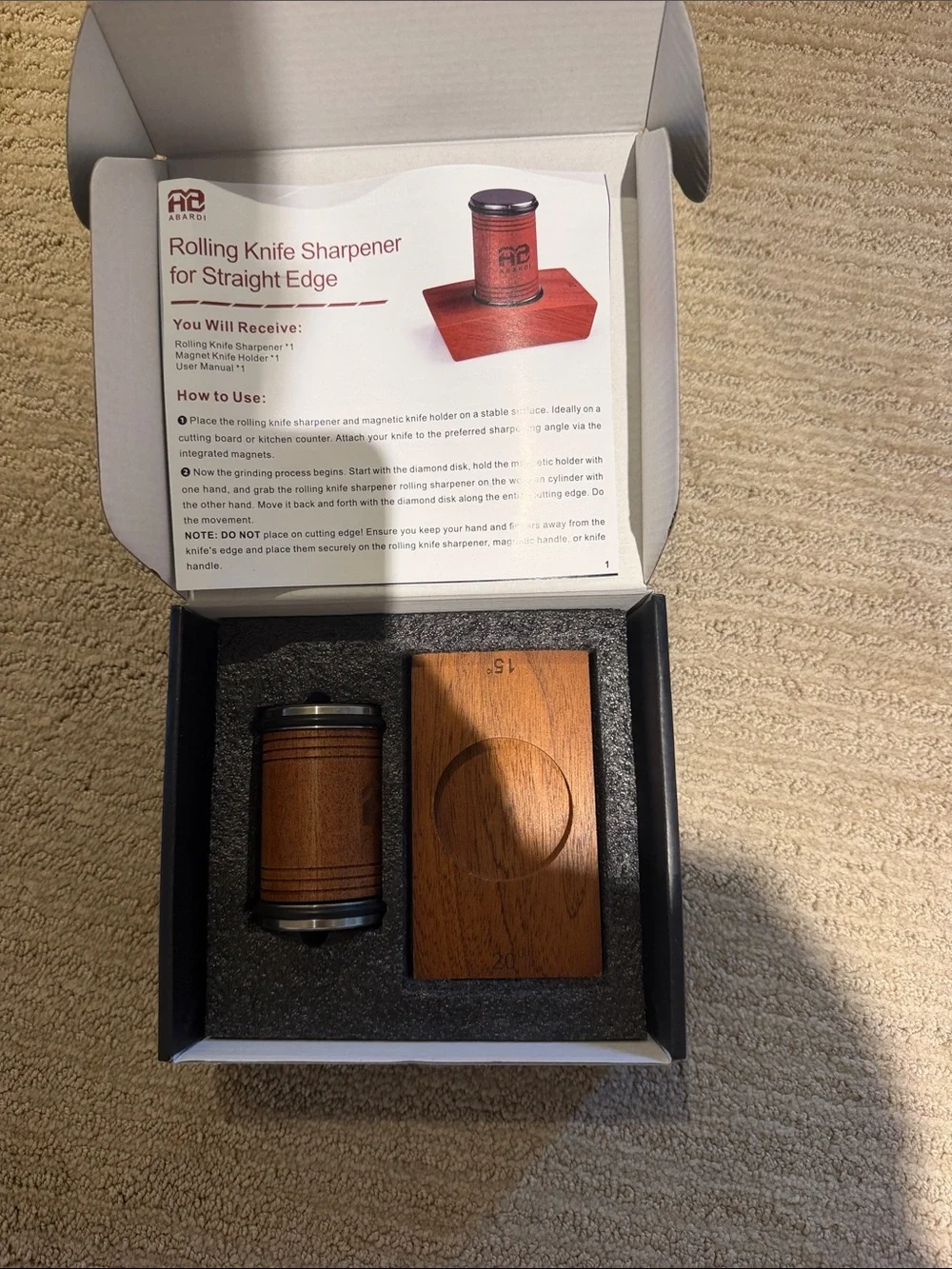 Rolling Knife Sharpener for Straight Edge - Brown Wooden Finish